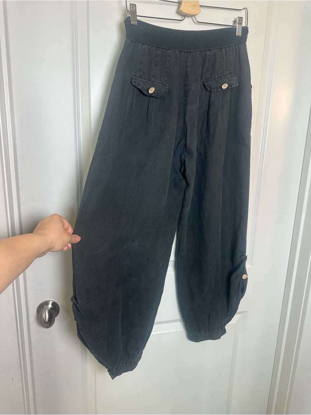 Luxury Linen Barrel Lightweight Made In Italy Grey Pants, Large